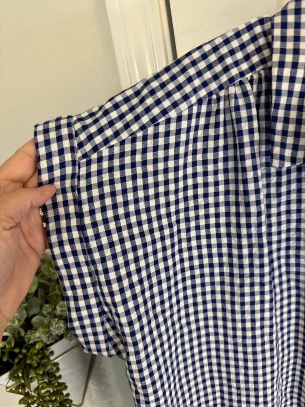 LOFT Gingham Button Front Top - Picture 3 of 5